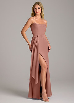 Azazie Tahlia Bridesmaid Dresses Cedar Rose A-Line with Belt Chiffon Dress image3