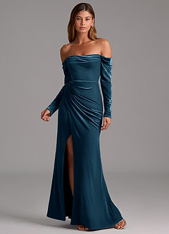 Azazie Hallie Brudepigekjoler Havfrue Langærmet fløjl Gulv-længde Kjole image4