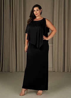 Azazie Aspyn Mother of the Bride Dresses Black Sheath Beaded Mesh Dress image11