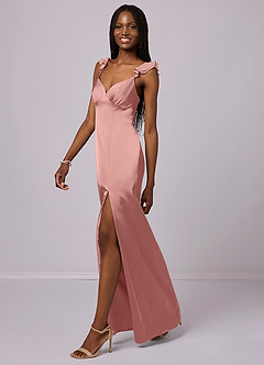 Barbie ♥ Azazie Bridesmaid Dresses Rosette Sheath Stretch Satin Dress image1