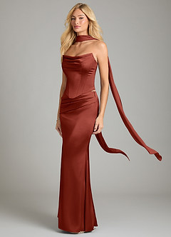 Azazie Sorrel Bridesmaid Dresses Terracotta Mermaid Strapless Stretch Satin Convertible Dress image1