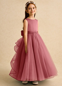 Azazie Lior 플라워 걸 드레스 볼가운 주름진 얇실버 명주 그물 채플 트레인 드레스 image3