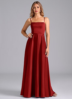 Azazie Elita Bridesmaid Dresses Pomegranate A-Line Pleated Stretch Satin Dress image1