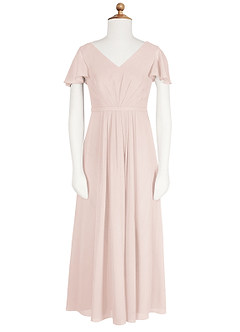 Azazie Peony Junior Robe Trapèze en Mousseline de soie Plissée Rose Pétale image6