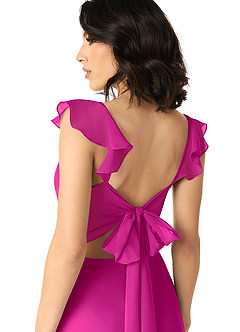Azazie Everett Vestidos de damas de honor Vestido de Fucsia de Gasa de Corte en A con Cuello en V fruncido image5