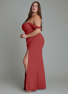 Azazie Johana Bridesmaid Dresses Rust Mermaid Off the Shoulder Chiffon Convertible Dress image13