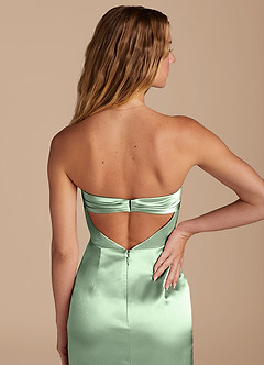 Azazie Leonis Bridesmaid Dresses Matcha Mermaid Pleated Metallic Satin Convertible Dress image4