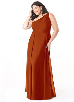 Azazie Dallas Robes de demoiselle d'honneur Robe Trapèze en Mousseline de soie Ue épaule Paprika image8