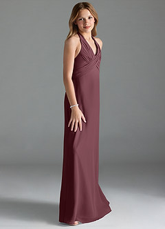Azazie Tessie Junior A-Linie Plissee Chiffon Kleid Sangria image4