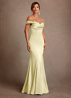 Azazie Boone Kleider für die Brautmutter Meerjungfrau-Linie Schulterfrei Stretch-Satin Kleid Zitronensorbet image1