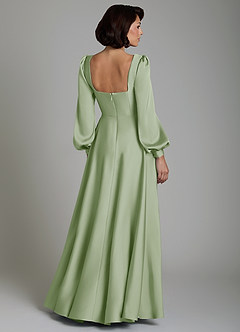 Azazie Solana Robes de demoiselle d'honneur Robe Trapèze en Satin extensible Manches longues Vert Sauge image2
