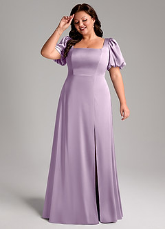 Azazie Fyona Bridesmaid Dresses Frosted Lilac A-Line Pleated Stretch Satin Dress image11