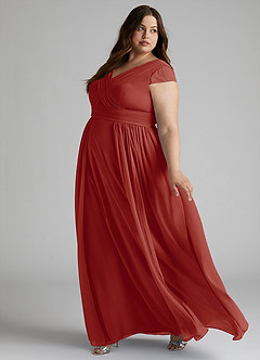 Azazie Organa Bridesmaid Dresses Terracotta A-Line Pleated Chiffon Dress image9