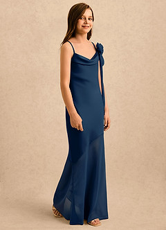 Azazie Kai Girls Formal Abiti da Ragazza di Fiori Abito Tubino in Raso Elasticizzato Plissettato Marino Scuro image4