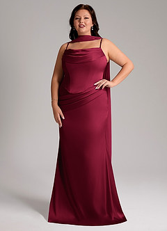 Azazie Sorrel Bridesmaid Dresses Burgundy Mermaid Strapless Stretch Satin Convertible Dress image7