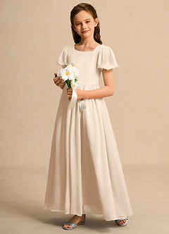 Azazie Lilia Girls Formal Blumenmädchenkleider A-Linie mit ärmel Chiffon Kleid Alabaster Weiß image3
