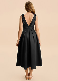 Azazie Polly Junior Vestido de Negro de Satén Elástico de Corte en A con Plisado image2