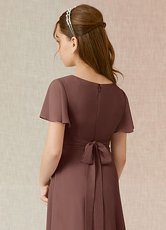 Azazie Induh Junior Espresso A-Line Ruched Chiffon Dress image5