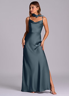 Azazie Yazmine Final Sale Dusty Sage Mermaid Pleated Stretch Satin Dress image1