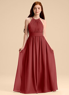 Azazie Malone Junior Rust A-Line Pleated Chiffon Dress image1