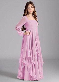 Azazie Clara Junior Candy Pink A-Line Blouson Chiffon Dress image4
