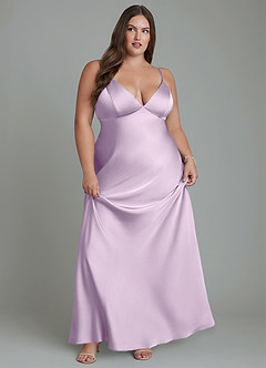 Azazie Stefania Brautjungfernkleider A-Linie Stretch-Satin Kleid Frostiges Flieder image11
