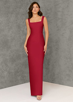 Azazie Flori Bridesmaid Dresses Scarlet Sheath Square Neckline Chiffon Dress image1