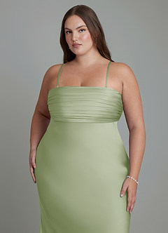 Azazie Saylor Jurken voor bruidsmeisjes Jurk van Stretch Satijn met Zeemeermin Strapless Stoffige Salie image17