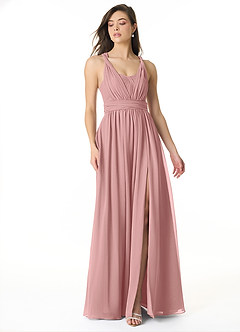 Azazie Olani Bridesmaid Dresses Dusty Rose A-Line Off the Shoulder Chiffon Convertible Dress image1