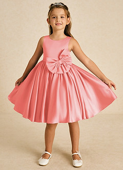 Azazie Apple Flower Girl Dresses Coral A-Line Bow Matte Satin Dress image1