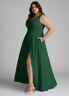 Azazie Karina Bridesmaid Dresses Dark Green A-Line Pleated Chiffon Dress image8