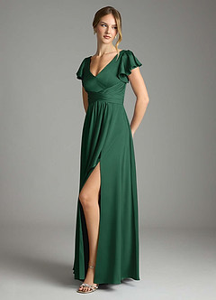 Azazie Omari Bridesmaid Dresses Dark Green A-Line Stretch Satin Dress image4