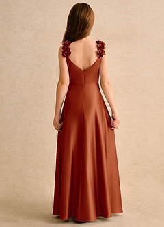 Azazie Rosita Girls Formal Jurken voor bloemenmeisjes A-Lijn Jurk van Mat Satijn Geplooid Paprika image4