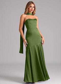 Azazie Shiloh Vestidos de damas de honor Vestido de Enebro de Satén Elástico de Corte Sirena Convertible con Sin tirantes image3