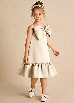 Azazie Kiwi Flower Girl Dresses Champagne A-Line Spaghetti Strap Matte Satin Dress image3