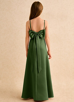 Azazie Joella Girls Formal Flower Girl Dresses Olive A-Line Pleated Matte Satin Dress image4