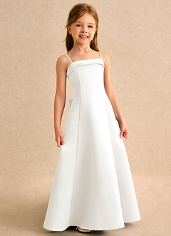 Azazie Izel Junior Formal 플라워 걸 드레스 A라인 주름진 매트 새틴 플로어 길이 드레스 image3