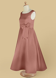 Azazie Lindy vestidos de niña de las flores Vestido de Rosa De Cedro de Satin Mate de Corte En A con Plisado image15
