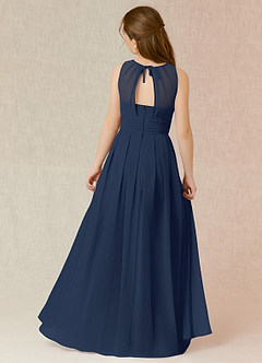 Azazie Bibiane Junior Dark Navy A-Line Pleated Chiffon Dress image2
