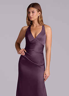 Azazie Amelie Brudepigekjoler En streg Plisseret Stræk satin Gulv-længde Kjole image6