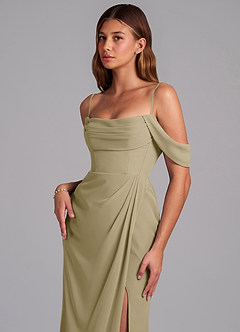 Azazie Johana Jurken voor bruidsmeisjes Converteerbaar Jurk van Chiffon met Zeemeermin Off the Shoulder Mosgroen image5