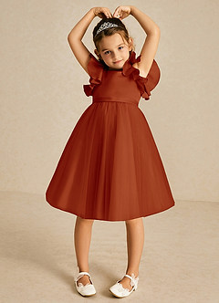 Azazie Kaeya Flower Girl Dresses Paprika A-Line Bow Tulle Dress image3