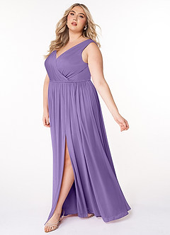 Azazie Tanicia Brautjungfernkleider A-Linie V-Hals Gefaltet Gittergewebe Kleid Tahiti image7