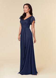 Azazie Reneya Mother of the Bride Dresses Dark Navy A-Line Pleated Mesh Dress image6