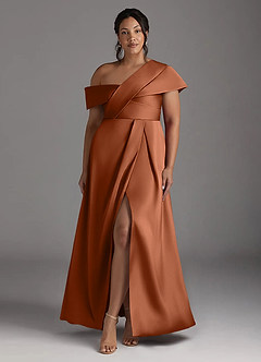 Azazie Milton Mother of the Bride Dresses Copper A-Line Pleated Stretch Satin Dress image9