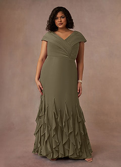 Azazie Bailora vestidos de madre de la novia Vestido de Verde Sauce de Gasa de Sirena con Volante image6