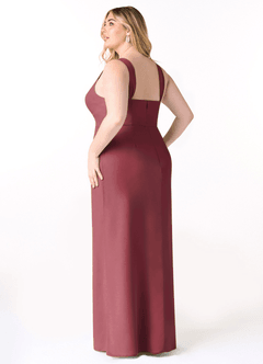 Azazie Denice Vestidos de damas de honor Vestido de Merlot de Gasa de Corte Recto con Plisado image12