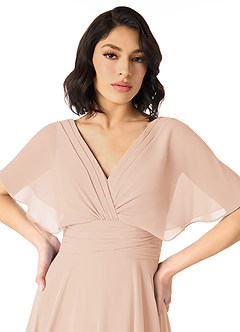Azazie Pamela Bridesmaid Dresses English Rose A-Line V-Neck Pleated Chiffon Dress image4