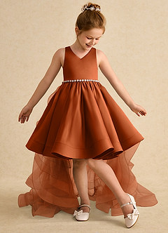 Azazie Julietta Flower Girl Dresses Burnt Orange Ball-Gown Convertible Tulle Dress image5