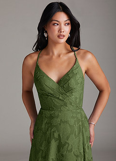 Azazie Davis Abiti da Damigella Abito A-Line in Burnout Floreale Plissettato Oliva image5